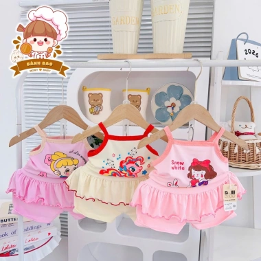 Freeship Voucher Bộ Hai Dây Thun Lạnh In Nhiệt Cute Siêu Thoáng Mát Bé Gái 4-15Kg