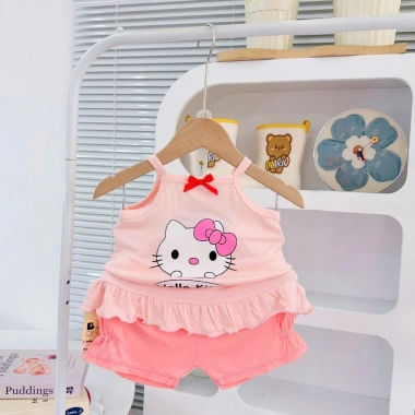 Freeship Voucher Bộ Hai Dây Thun Lạnh In Nhiệt Cute Siêu Thoáng Mát Bé Gái 4-15Kg