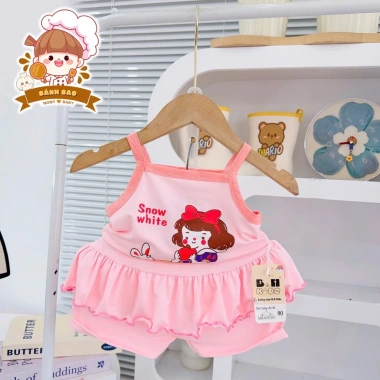 Freeship Voucher Bộ Hai Dây Thun Lạnh In Nhiệt Cute Siêu Thoáng Mát Bé Gái 4-15Kg