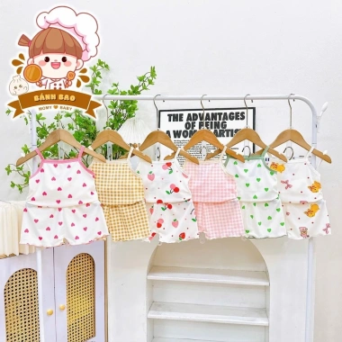 Freeship Voucher Bộ Hai Dây Thun Tăm Lạnh Cute Thoáng Mát Bé Gái 4-15Kg Giá 22.200 2