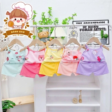 Freeship + Voucher Bộ Hai Dây Thun Tăm Lạnh Mỏng Mát Cho Bé Gái 6‑17kg, Thoải Mái, Thoáng Khí 3