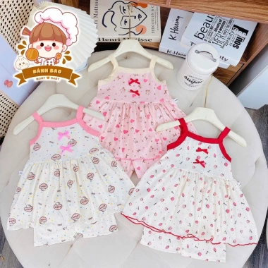 Freeship + Voucher Bộ Hai Dây Thun Tăm Lạnh Mỏng Mát Dễ Thương Cho Bé Gái 6-17kg Thoải Mái, Thoáng Mát
