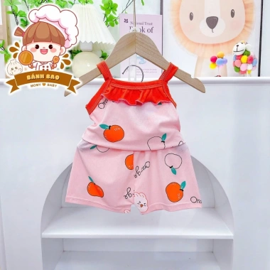 Freeship + Voucher Bộ Hai Dây Thun Tăm Lạnh Mỏng Mát Dễ Thương Cho Bé Gái 6-17kg Thoải Mái, Thoáng Mát