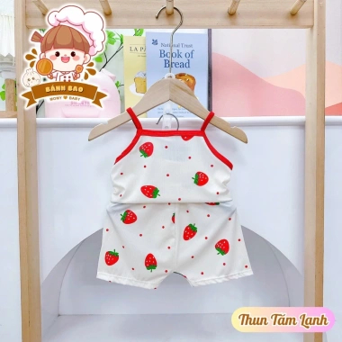 Freeship + Voucher Bộ Hai Dây Thun Tăm Lạnh Mỏng Mát Dễ Thương Cho Bé Gái 6-17kg Thoải Mái, Thoáng Mát