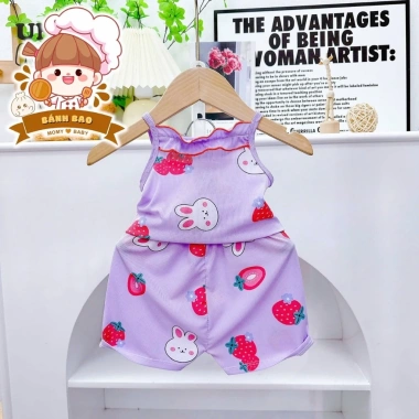 Freeship + Voucher Bộ Hai Dây Thun Tăm Lạnh Mỏng Mát Dễ Thương Cho Bé Gái 6-17kg Thoải Mái, Thoáng Mát