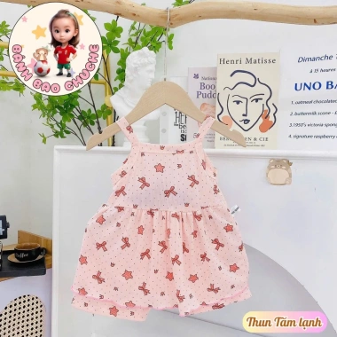 Freeship Voucher Bộ Hai Dây Vải Thun Tăm Lạnh Bé Gái 6-17kg Thoáng Mát Thoải Mãi MK17 4