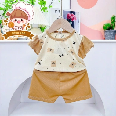 Freeship Voucher Cộc Tay Bé Gái Thun Tăm Lạnh Nơ Bèo Thoáng Mát 5 Màu Siêu Đẹp 6-17kg Giá 25.200 VND