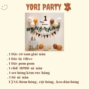 Full Set Trang Trí Sinh Nhật Tone Nâu Số Tuổi Đáng Yêu cho Bé và Người Lớn - Yori Party 99.750 VND 3