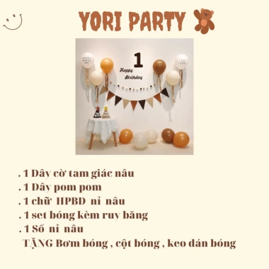 Full Set Trang Trí Sinh Nhật Tone Nâu Số Tuổi Đáng Yêu cho Bé và Người Lớn - Yori Party 99.750 VND 4
