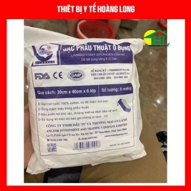 Gạc phẫu thuật ổ bụng vô trùng 30x40cm 6 lớp - Túi 5 miếng, giảm giá 40.000₫ Gạc phẫu thuật ổ bụng vô trùng 30x40cm 6 lớp - Túi 5 miếng, giảm giá 40.000₫