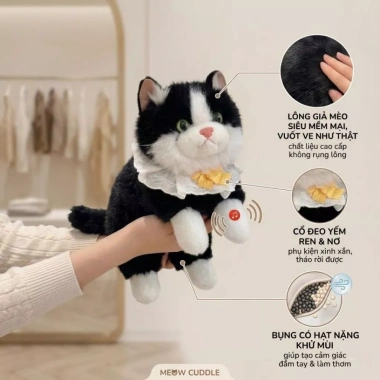Gấu Bông Con Mèo Lông Dài Mềm Mại, Phát Tiếng Kêu - Quà Tặng Bé & Bạn Gái 6