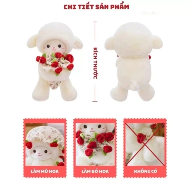 Gấu Bông Cừu Trắng ôm Hoa Hồng Valentine Quà Tặng Người Yêu Ấm Áp, Dễ Thương