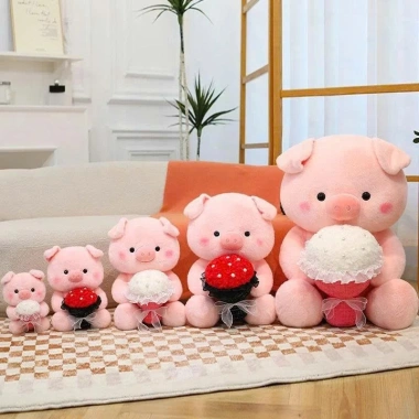 Gấu Bông Heo Hồng Cầm Hoa, Lông Mềm, Quà Tặng Sinh Nhật Valentine, 49.989đ
