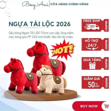 Gấu bông Ngựa Tài Lộc 70cm - Lông mềm mịn, Thú nhồi bông cao cấp, Quà tặng 260k