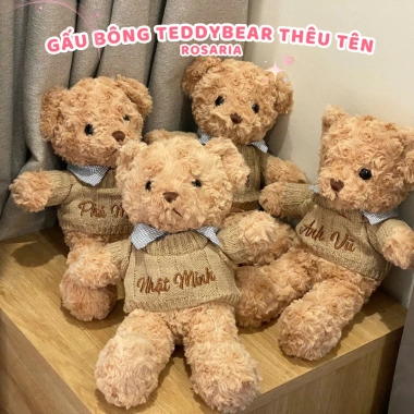 Gấu Bông Teddy Lông Xoăn Thêu Tên Yêu Cầu - Quà Tặng Ý Nghĩa Cho Bé và Người Thân