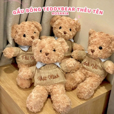 Gấu Bông Teddy Lông Xoăn Thêu Tên Yêu Cầu - Quà Tặng Ý Nghĩa Cho Bé và Người Thân