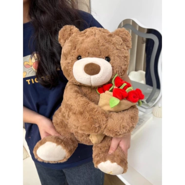 Gấu bông teddy lông xù đội mũ ôm bó hoa hồng - Quà tặng sinh nhật Valentine cho bạn gái, người yêu 80k 4