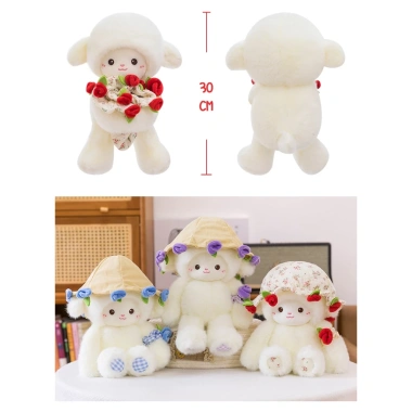 Gấu bông teddy lông xù đội mũ ôm bó hoa hồng - Quà tặng sinh nhật Valentine cho bạn gái, người yêu 80k 7