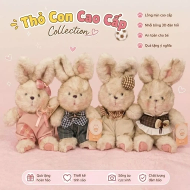 Gấu Bông Thỏ MẦU BẨN Cao Cấp - Mặc Đồ Sang Trọng, Quà Tặng Xinh Xắn Cho Bạn Gái và Bé, Giá Ưu Đãi 64.000₫