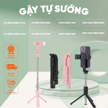 Gậy tự sướng gấp gọn Bluetooth remote điều khiển LED trợ sáng quay 360 độ giá 39.800₫