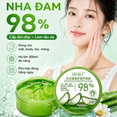 Gel Nha Đam Dưỡng ẩm 98% SIMU MMEI'R 300ml - Dưỡng da mặt, cấp ẩm, sáng da, mềm da, giảm giá 50.000₫ Gel Nha Đam Dưỡng ẩm 98% SIMU MMEI'R 300ml - Dưỡng da mặt, cấp ẩm, sáng da, mềm da, giảm giá 50.000₫