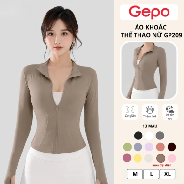 GEPO Áo Khoác Thể Thao Nữ Dài Tay Co Giãn, Khóa Kéo, Thấm Hút Mồ Hôi GP209
