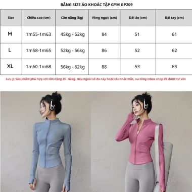 GEPO Áo Khoác Thể Thao Nữ Dài Tay Co Giãn, Khóa Kéo, Thấm Hút Mồ Hôi GP209