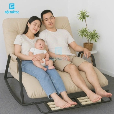 Ghế Bập Bênh Thư Giãn Mẹ Bỉm Sữa - Da PU Êm Ái, Đệm Dày, Kệ Massage Chân, Khung Thép Dày 3