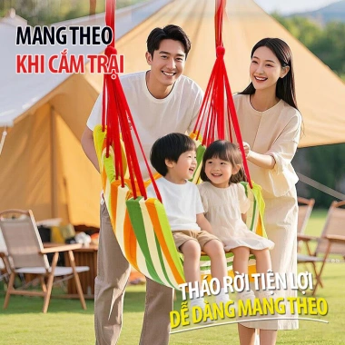Ghế treo võng xích đu vải dày bền chắc, gối lót êm ái, chịu lực cao, dùng trong nhà ngoài trời - Giá chỉ 139.000₫