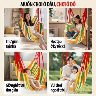 Ghế treo võng xích đu vải dày bền chắc, gối lót êm ái, chịu lực cao, dùng trong nhà ngoài trời - Giá chỉ 139.000₫ 2 Ghế treo võng xích đu vải dày bền chắc, gối lót êm ái, chịu lực cao, dùng trong nhà ngoài trời - Giá chỉ 139.000₫ 2