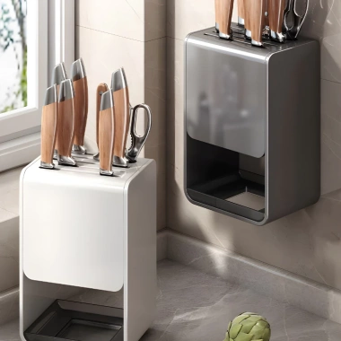Giá để dao kéo và ống đựng đũa thìa HIKARI ED-93 - Treo tường, để bàn, thép carbon không gỉ, giá 195.000