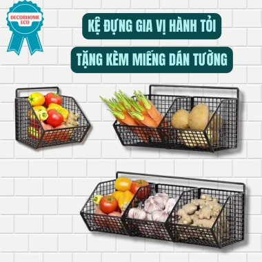 Giá để đồ nhà bếp, kệ gia vị hành tỏi 3 ngăn kèm miếng dính tường, giảm còn 23.500₫