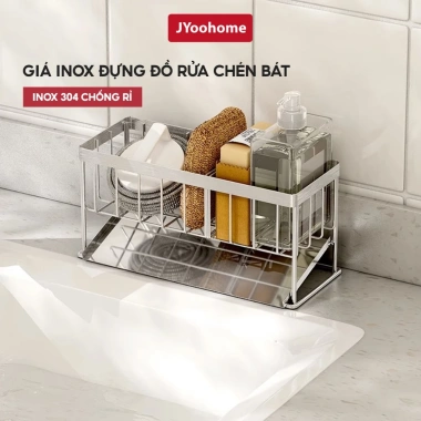 Giá Để Đồ Rửa Chén Bát JYoohome Inox 304 Chống Rỉ - Kệ Bồn Rửa Tiện Lợi + Khay Hứng Nước - Giá 24.000₫