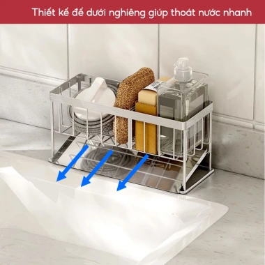 Giá Để Đồ Rửa Chén Bát JYoohome Inox 304 Chống Rỉ - Kệ Bồn Rửa Tiện Lợi + Khay Hứng Nước - Giá 24.000₫