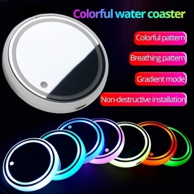 Giá Đỡ Cốc Nước LED ô tô, cảm biến rung, chống trượt, cổng USB - Khải Huy Scar 51k