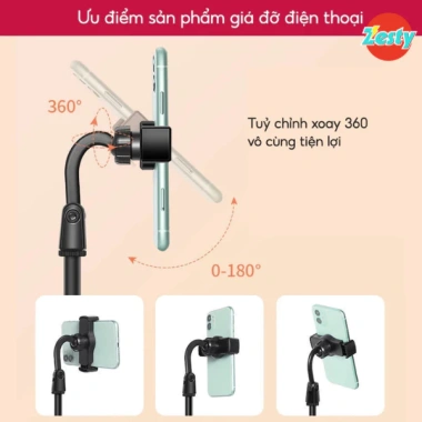 Giá đỡ điện thoại để bàn xoay 360° điều chỉnh độ cao, kẹp chặt livestream xem phim đa năng - Chỉ 20.800₫