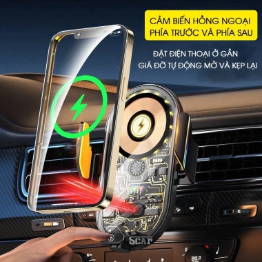 Giá đỡ điện thoại ô tô C23 Scar kẹp tự động, sạc không dây 66W, lộ mạch gắn cửa gió - Giá chỉ 275k