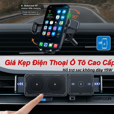 Giá Đỡ Điện Thoại Ô Tô Cảm Ứng Thông Minh Xoay 90° Sạc Không Dây Cao Cấp 2.025