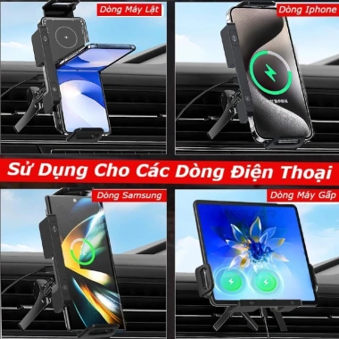 Giá Đỡ Điện Thoại Ô Tô Cảm Ứng Thông Minh Xoay 90° Sạc Không Dây Cao Cấp 2.025