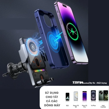 Giá đỡ điện thoại ô tô F18 cửa gió, sạc không dây, tự động xoay ngang, quan sát dễ dàng 399k