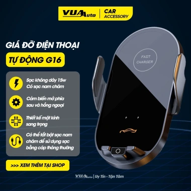 Giá đỡ điện thoại ô tô G16 VuaAuto kẹp tự động, sạc không dây, gắn cửa khe gió, giảm còn 290k