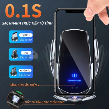 Giá đỡ điện thoại ô tô sạc không dây 15W, kẹp tự động xoay 360°, lắp cửa gió - 245k 3 Giá đỡ điện thoại ô tô sạc không dây 15W, kẹp tự động xoay 360°, lắp cửa gió - 245k 3