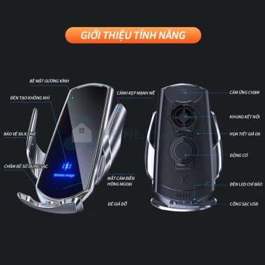 Giá đỡ điện thoại ô tô sạc không dây 15W, kẹp tự động xoay 360°, lắp cửa gió - 245k
