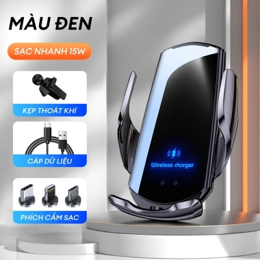 Giá đỡ điện thoại ô tô sạc không dây 15W, kẹp tự động xoay 360°, lắp cửa gió - 245k