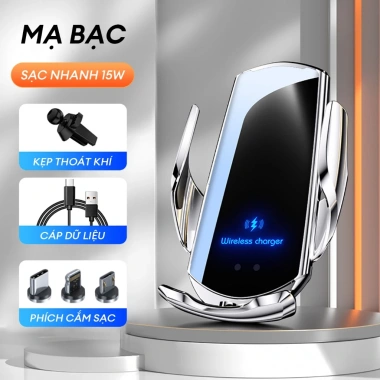 Giá đỡ điện thoại ô tô sạc không dây 15W, kẹp tự động xoay 360°, lắp cửa gió - 245k