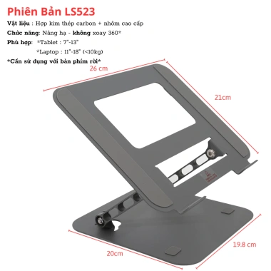 Giá đỡ Dino LS523/LS515 - Nâng hạ độ cao, tản nhiệt Laptop, MacBook, iPad - 270k