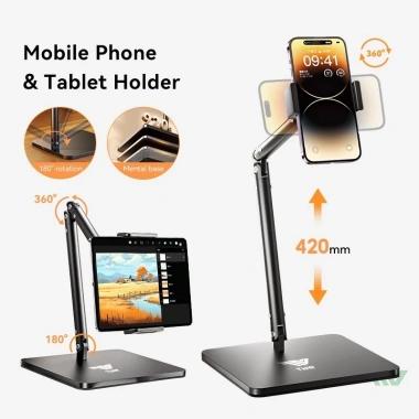 Giá đỡ iPad, điện thoại hợp kim nhôm 360 độ trục xoay 4 chiều, chống rung, chắc, gấp gọn 2