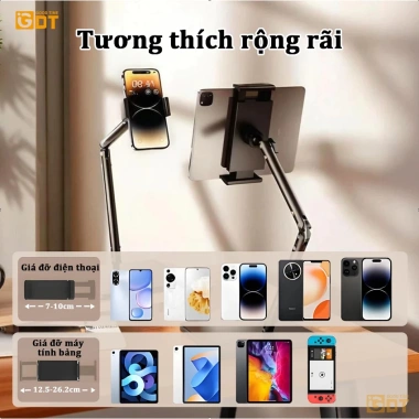 Giá đỡ iPad, điện thoại hợp kim nhôm 360 độ trục xoay 4 chiều, chống rung, chắc, gấp gọn 5