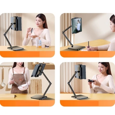 Giá đỡ iPad, điện thoại hợp kim nhôm 360 độ trục xoay 4 chiều, chống rung, chắc, gấp gọn 9