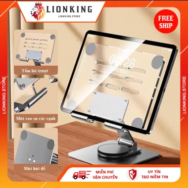 Giá đỡ iPad Laptop gấp gọn xoay 360° kim nhôm, silicon chống trượt - LionKing 3